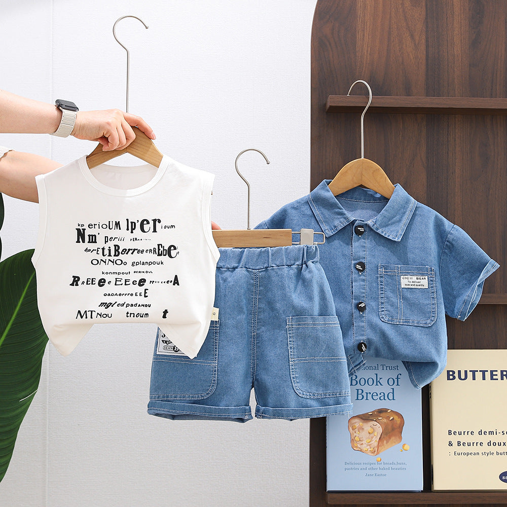 Personality Boy Denim Short Sleeve Suit