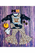 "SPOOKY GIRL" black & leopard 2pc sweatshirt set