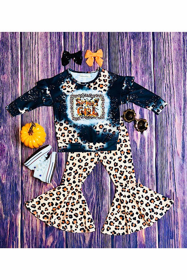 "SPOOKY GIRL" black & leopard 2pc sweatshirt set