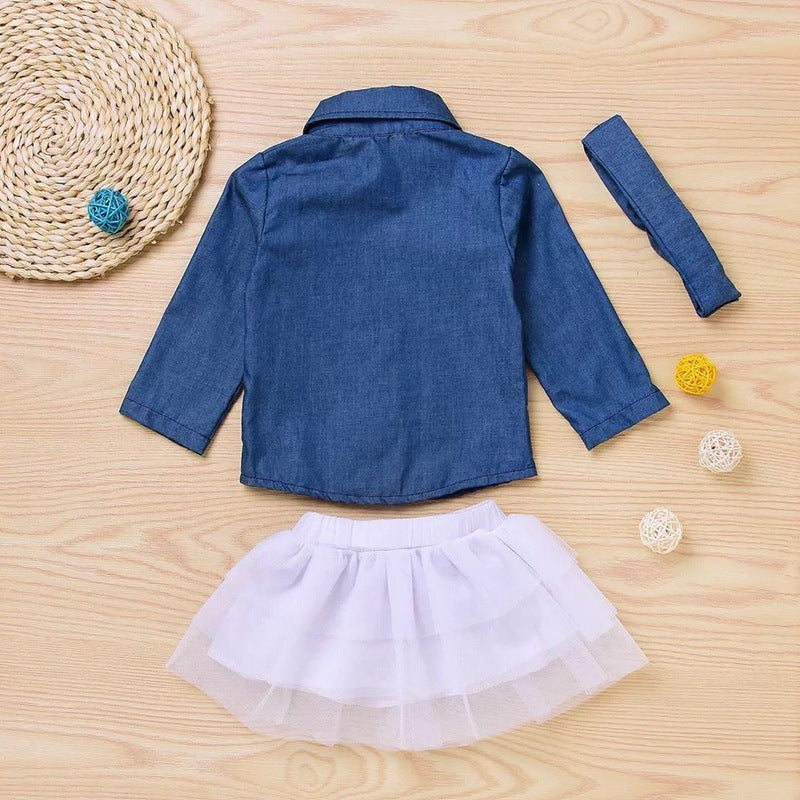 Denim jacket three-piece suit