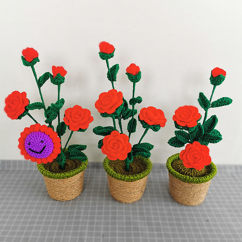 Handmade Sunflower Rose Flower Plush Plant Home Bedroom Decoration Christmas Valentine's Day Gift