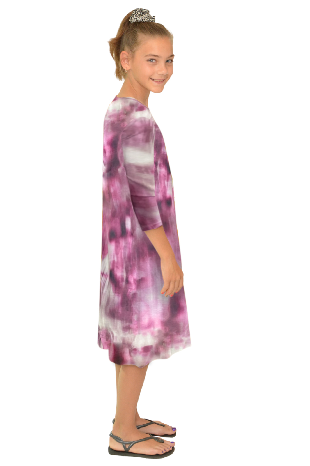 Girls' Easy Pull-On A-Line T-Shirt Dress with 3/4 Sleeves