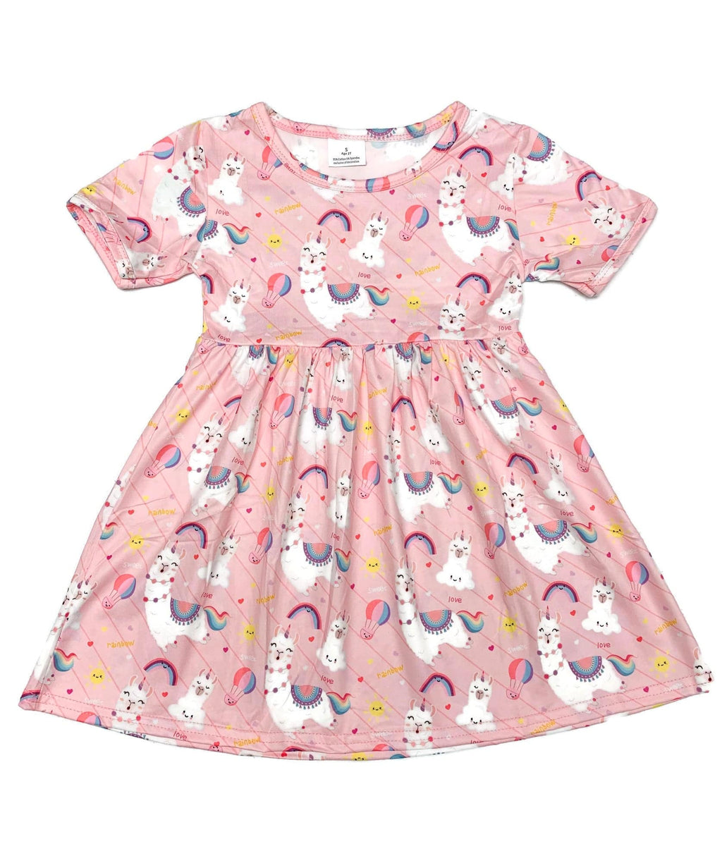Pink Llama Short Sleeve Milk Silk Dress