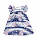 Pale Blue Stripe Floral Milk Silk Flutter Dress