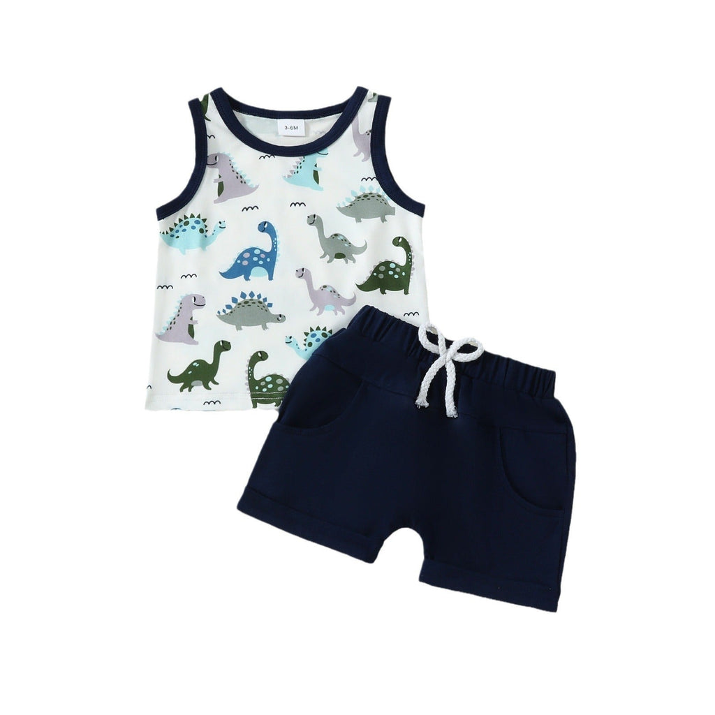 Boys Fashion Cartoon Dinosaur Printed Two-piece Suit