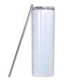 20oz Straight Skinny Blank White Stainless Glitter Tumbler Sparkle Bling Sublimation Tumbler W/Straw & lid
