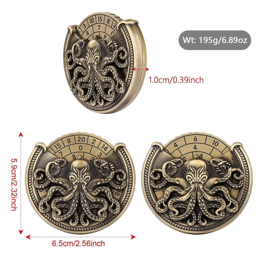 Vintage Kesulu Style, Super Refined Metal Octopus Dice Turntable Gift Box, Immersive Board Game Experience, D20 Random Surprise, Necessary Props For D&D Team