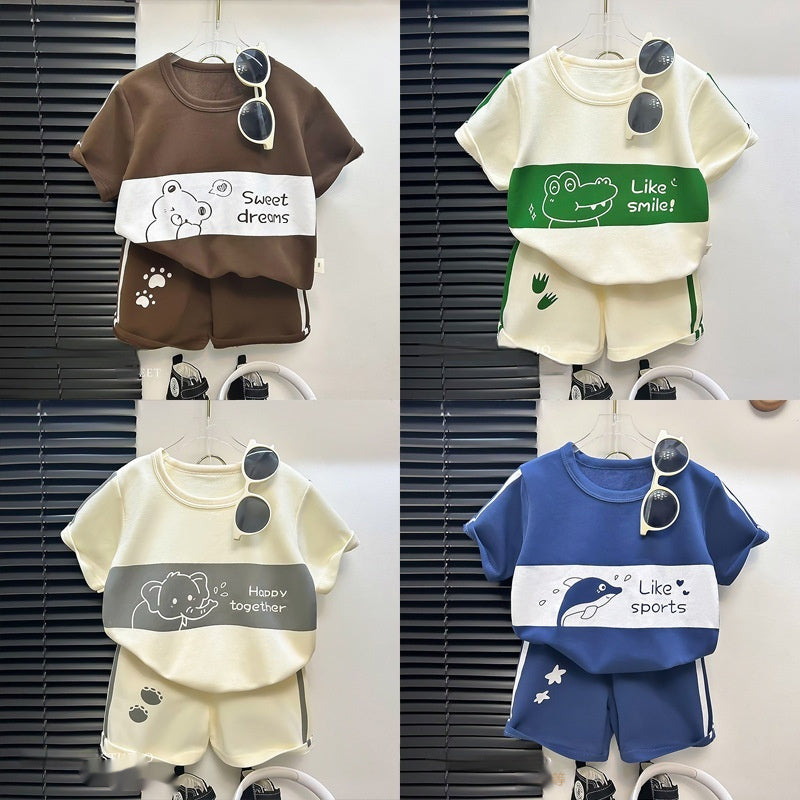Children's Short Sleeve Striped Suit Girls Boys