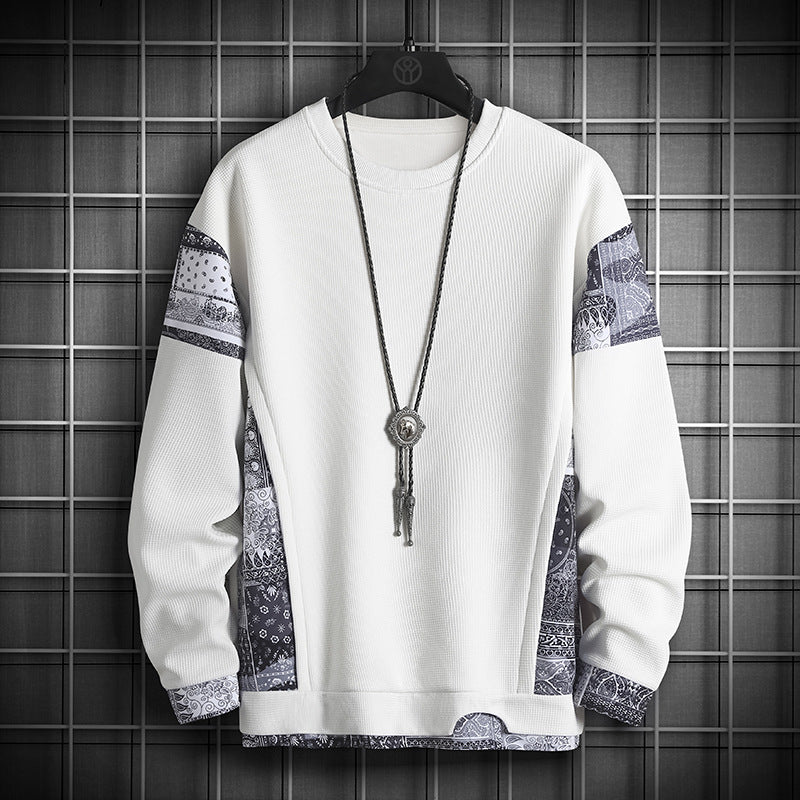 Men's Plus Size Waffle Contrast Color Stitching Sweatshirt