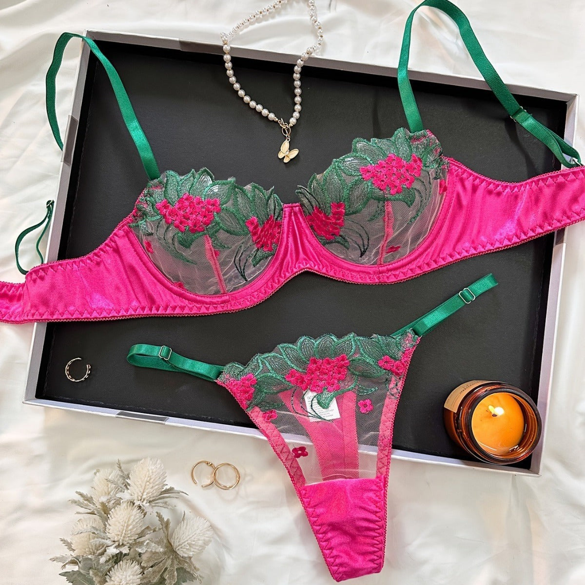 Underwear three-point sexy mesh embroidery perspective fun lingerie set women's T-pants temptation
