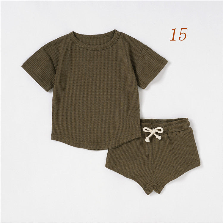 Children's Short-sleeved Suit Solid Color Baby Short Sleeve Two-piece Suit