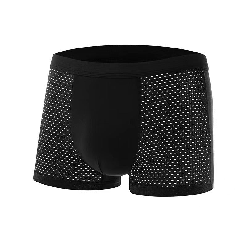 Modal Solid Ice Silk Antibacterial Underwear for Men's Mid Waist Breathable Four Square Corner Underwear