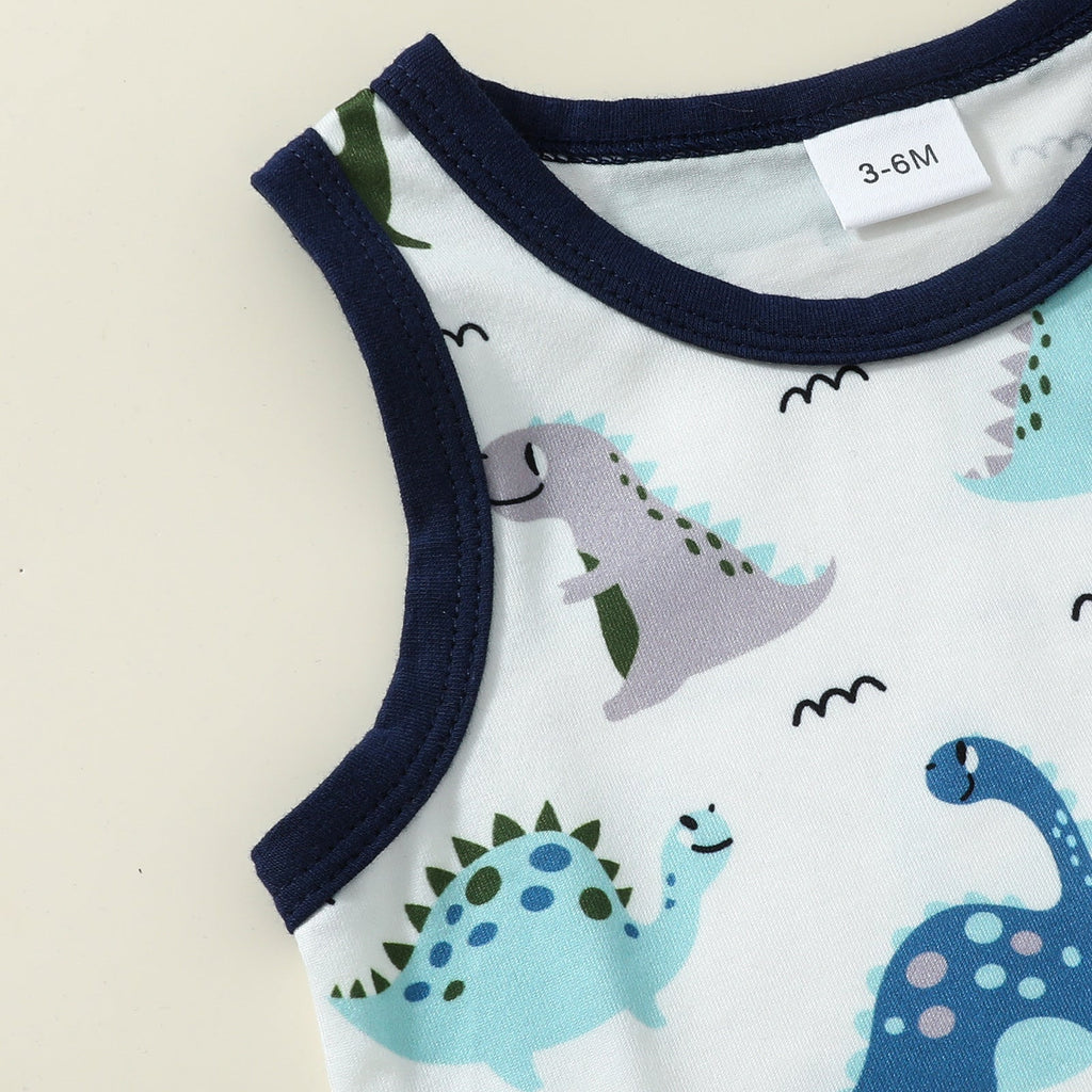 Boys Fashion Cartoon Dinosaur Printed Two-piece Suit
