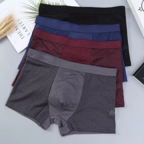 Modal Solid Ice Silk Antibacterial Underwear for Men's Mid Waist Breathable Four Square Corner Underwear