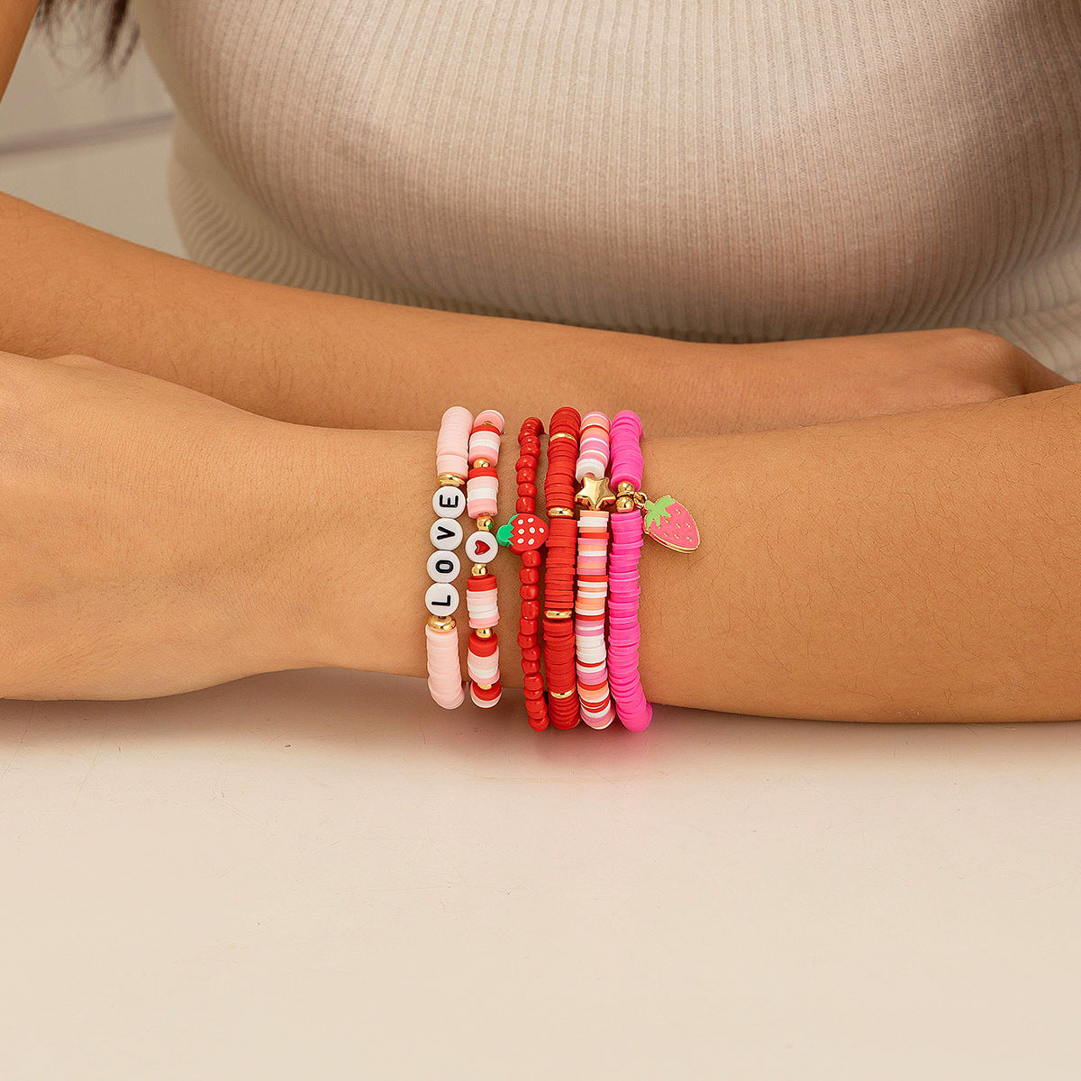 Bohemian style colorful soft ceramic elastic letter LOVE bead bracelet Bracelet