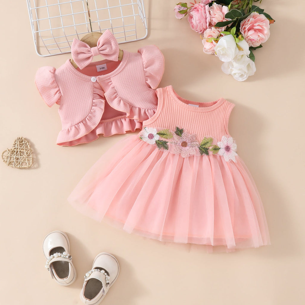 Girls' Sleeveless Short Top Mesh Dress