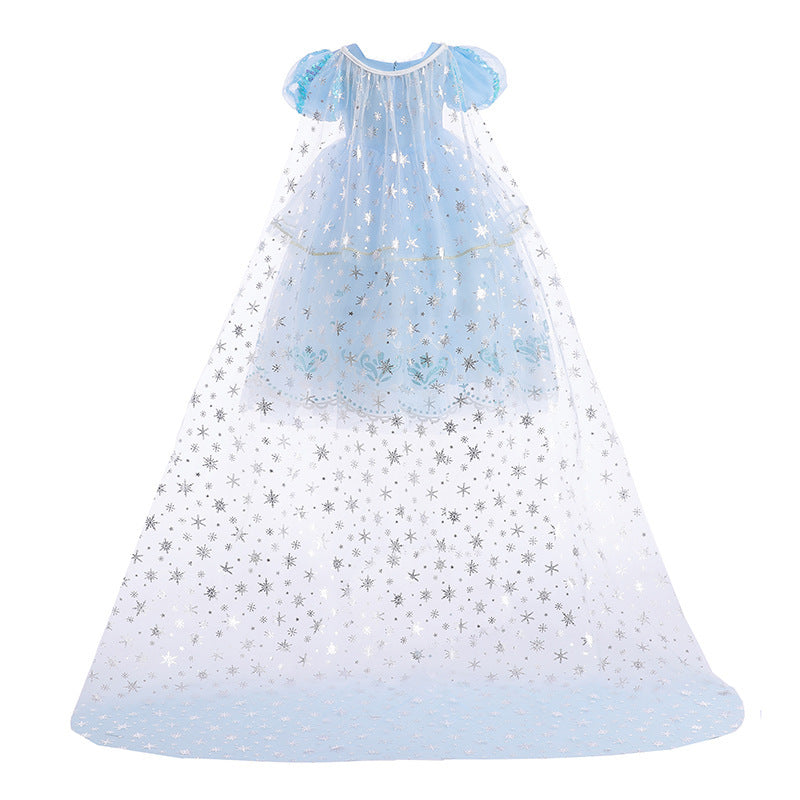 Girls' Princess Long Short-sleeved Dress