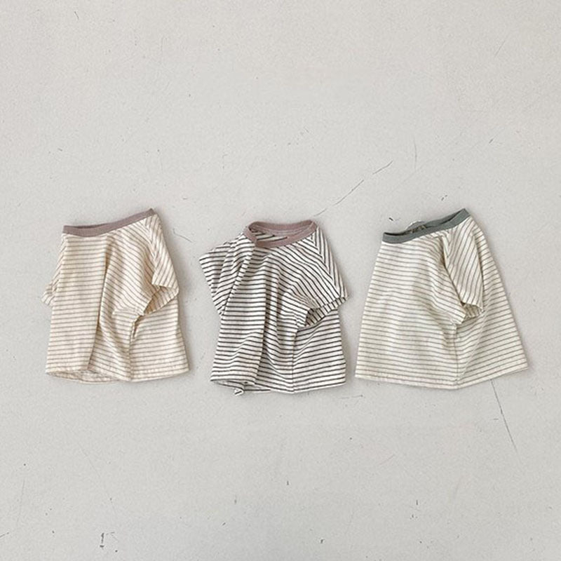 Korean Style Baby Casual Striped Short-sleeved T-shirt