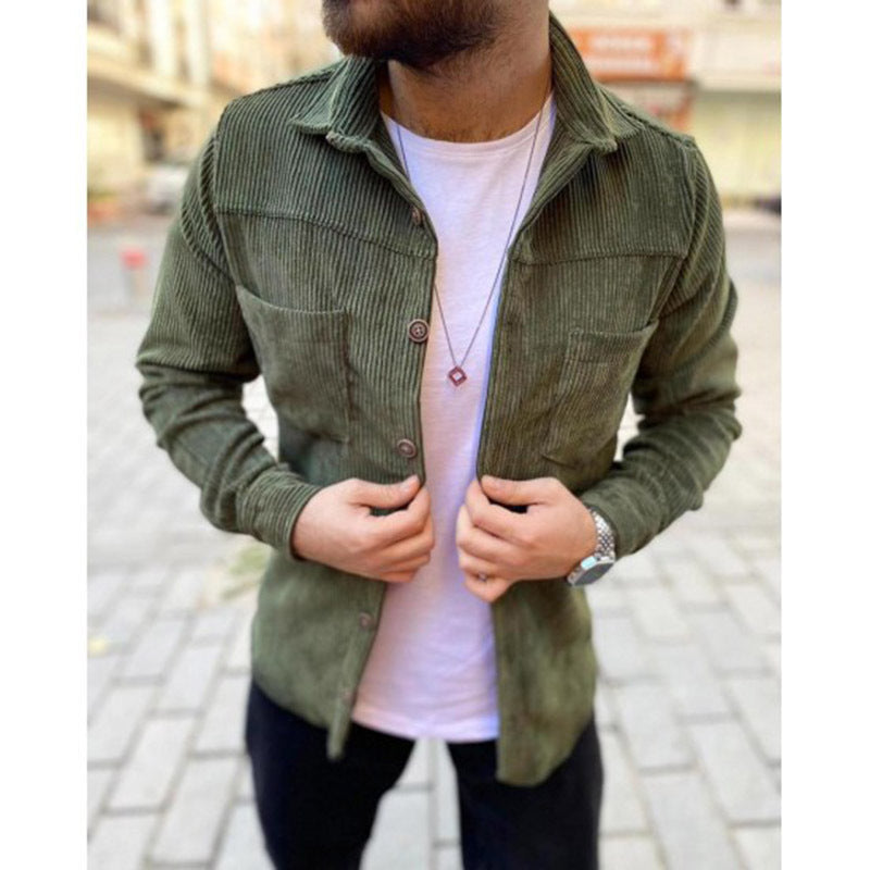 Casual Solid Color Corduroy Plus Size Autumn Lapel Shirt Jacket