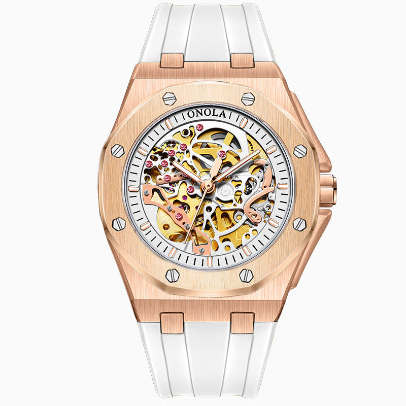 Fully automatic mechanical watch for men fashionable multi-color silicone tape waterproof watch