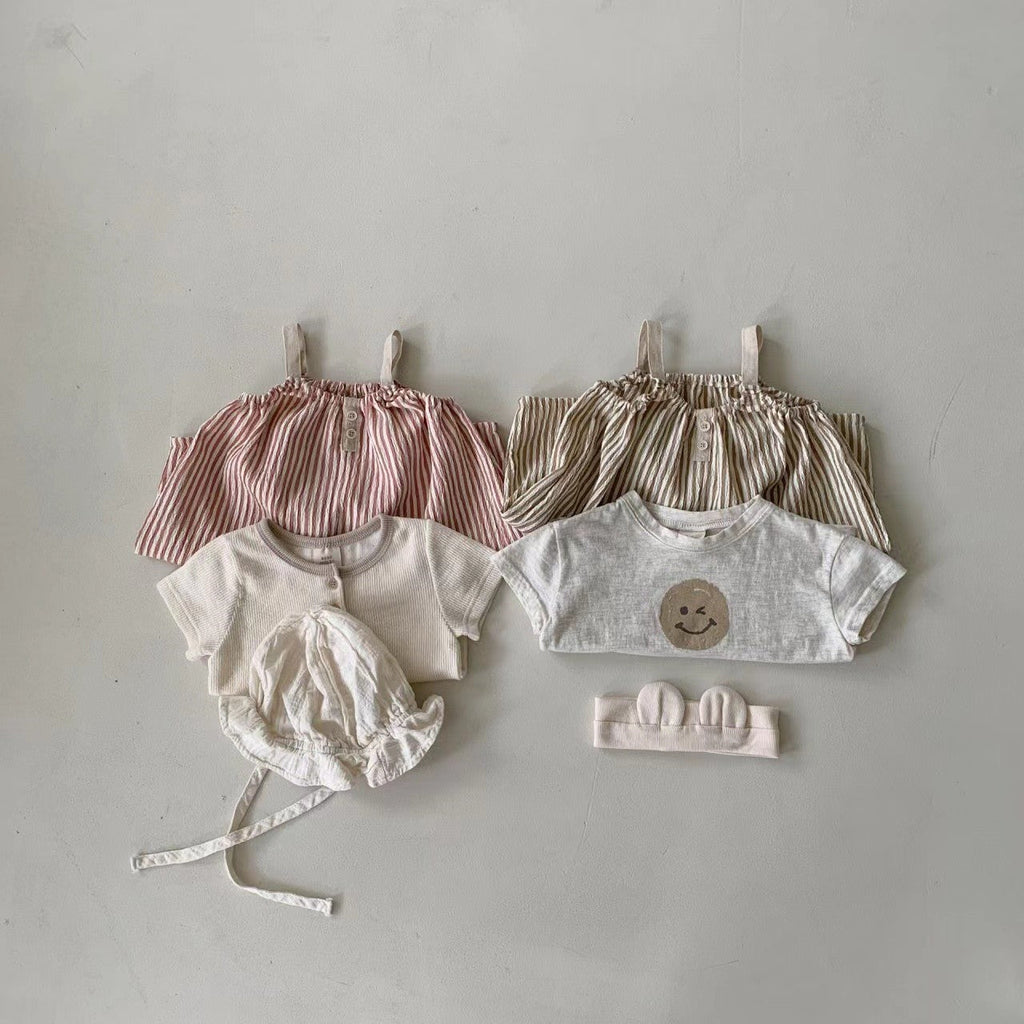 Summer Infant Thin Vertical Striped Suspender Jumpsuit
