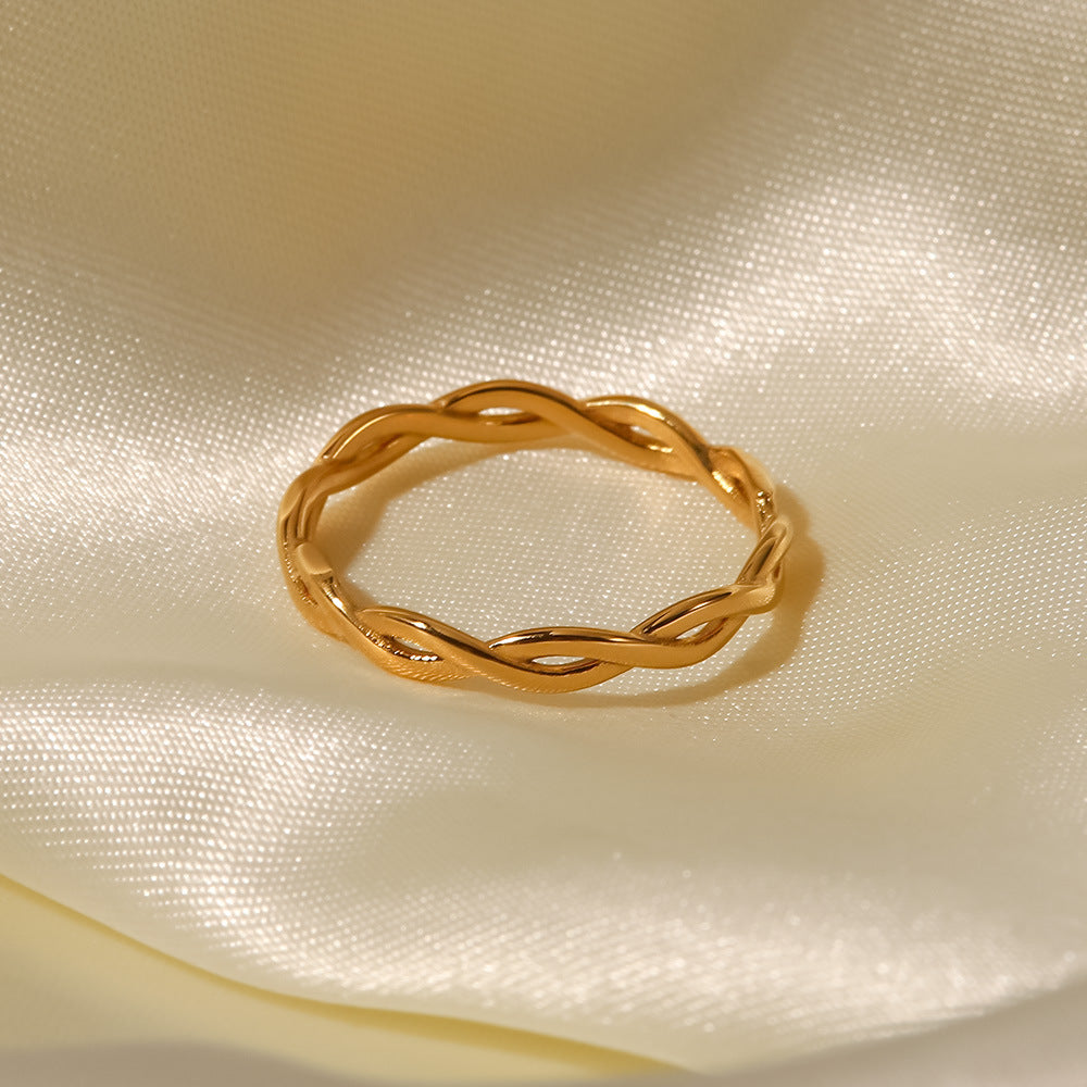 European and American Ring Twisted Linear Geometric Hollow Stacked Ring