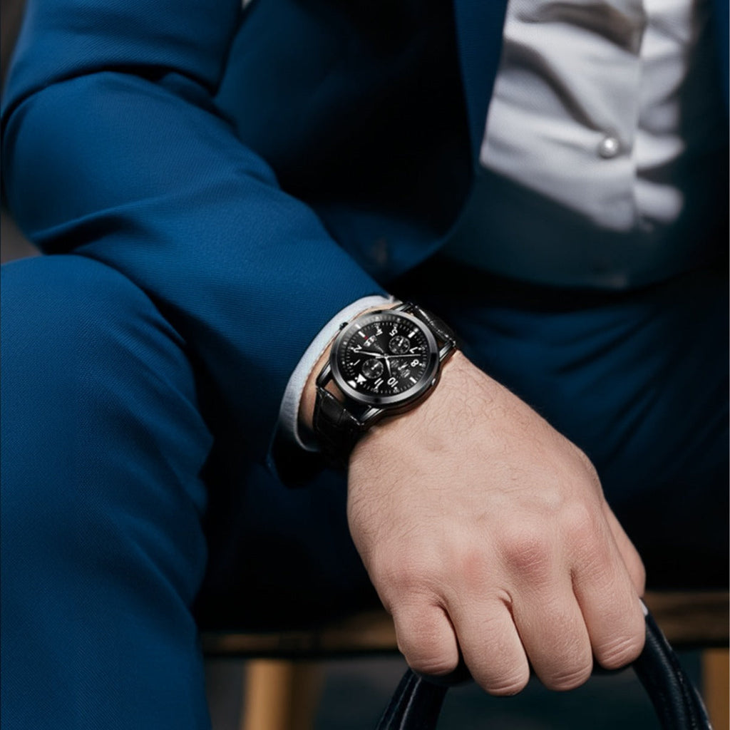 New Men's Watch Student Men's Night Light Waterproof Sports Leather Strap Black Quartz Watch