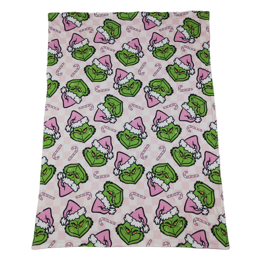 Pink candy cane green face baby girls Christmas blanket