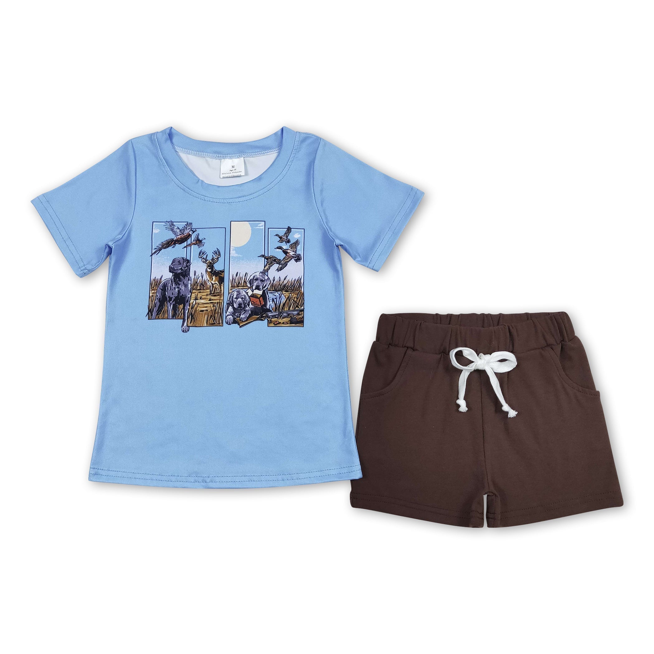 Short sleeves duck dog deer top black shorts boys clothes