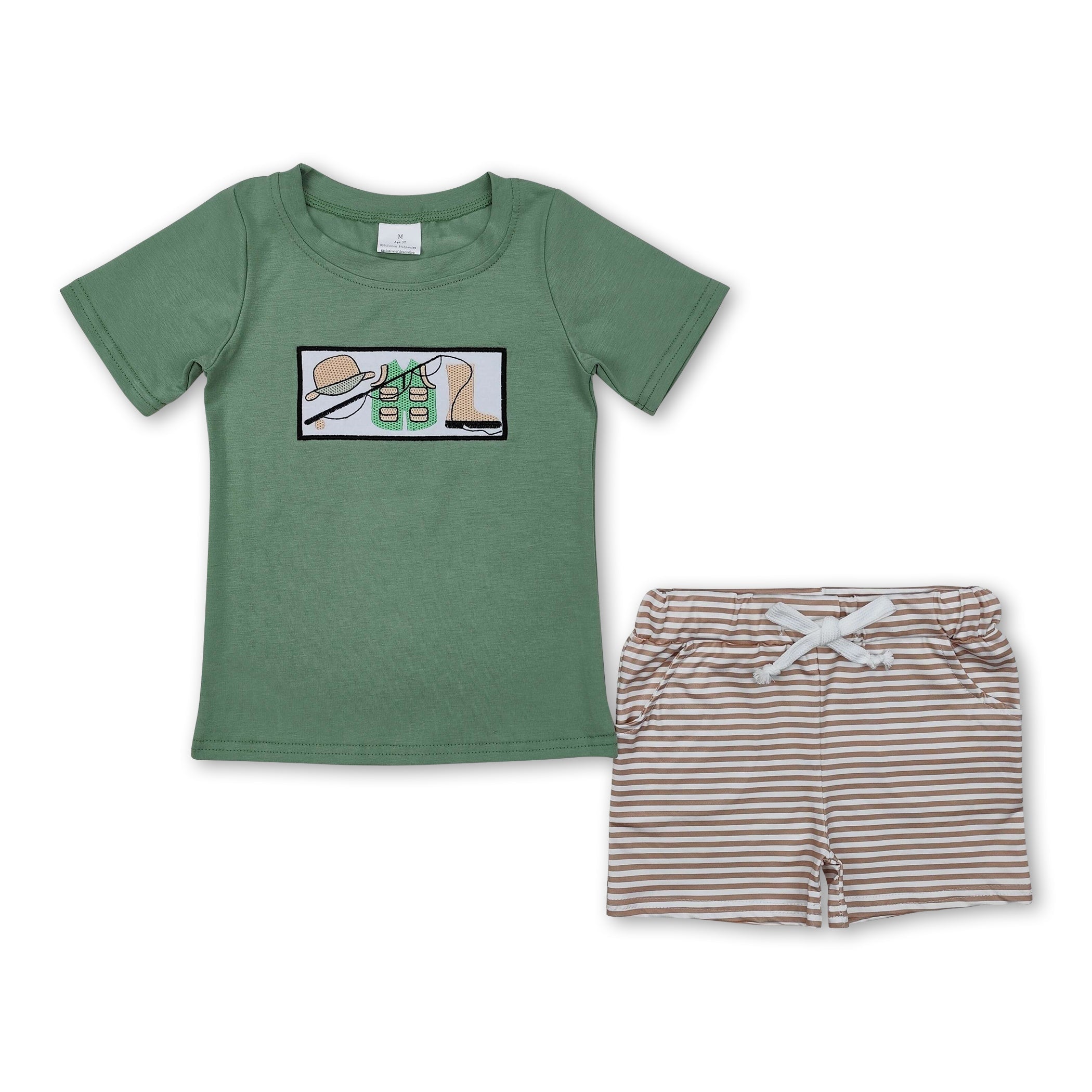 Fishing boots top stripe shorts baby boys clothes