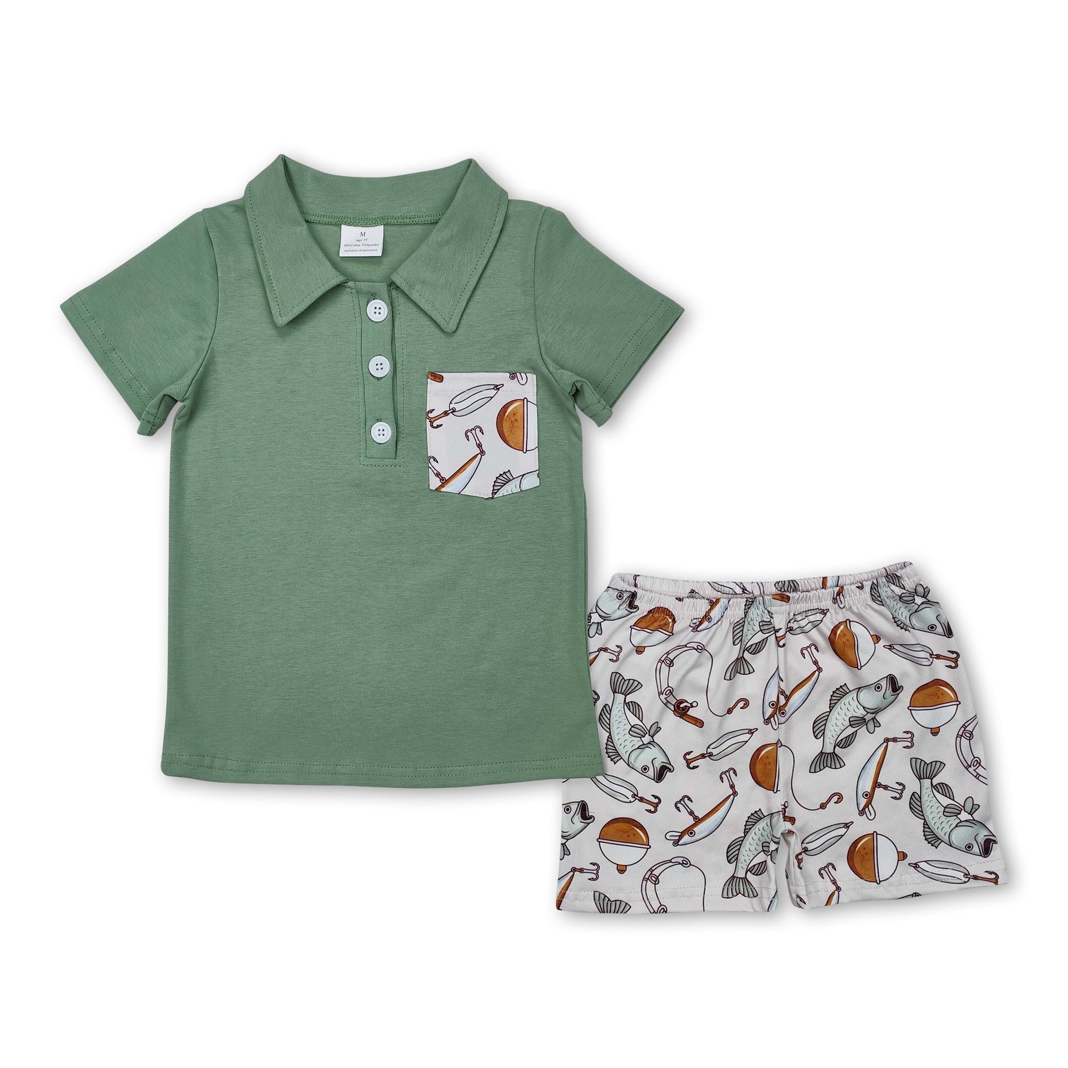 Short sleeves pocket top fishing shorts boys clothes