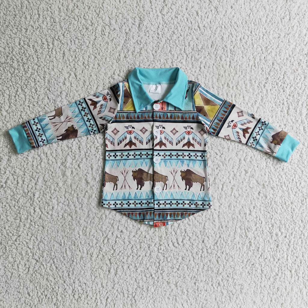 Horse bird kids boy western polo shirt