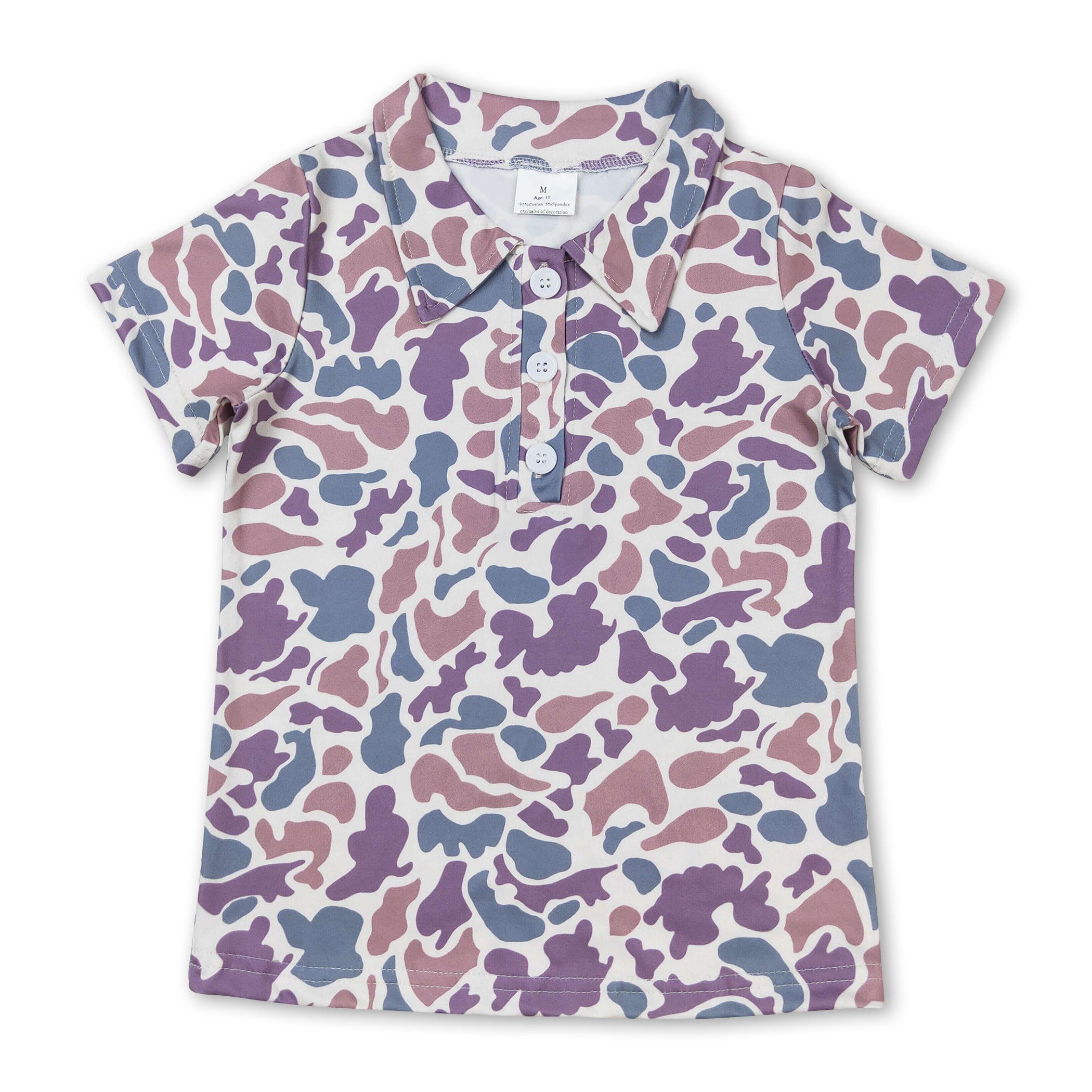 Short sleeves green camo kids boys summer polo shirt