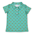 Green short sleeves baseball kids boys polo shirt