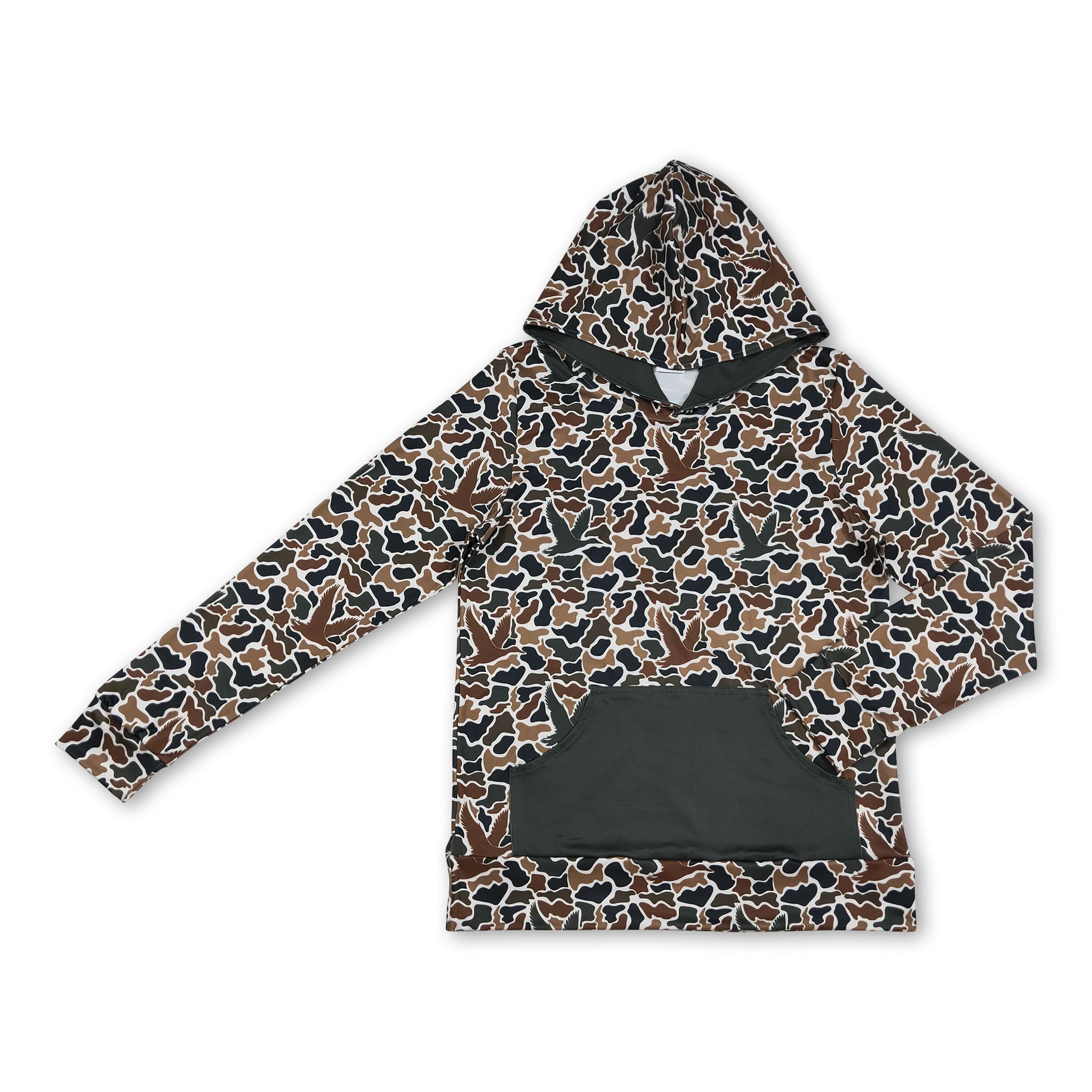 Long sleeves duck camo pocket adult men hoodie