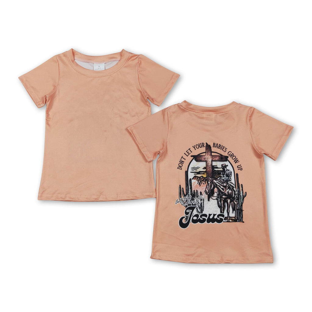Short sleeves cross cactus rodeo kids boys western shirt