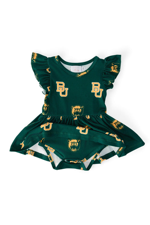 Baylor Green Bear S/S Flutter Twirl Bodysuit
