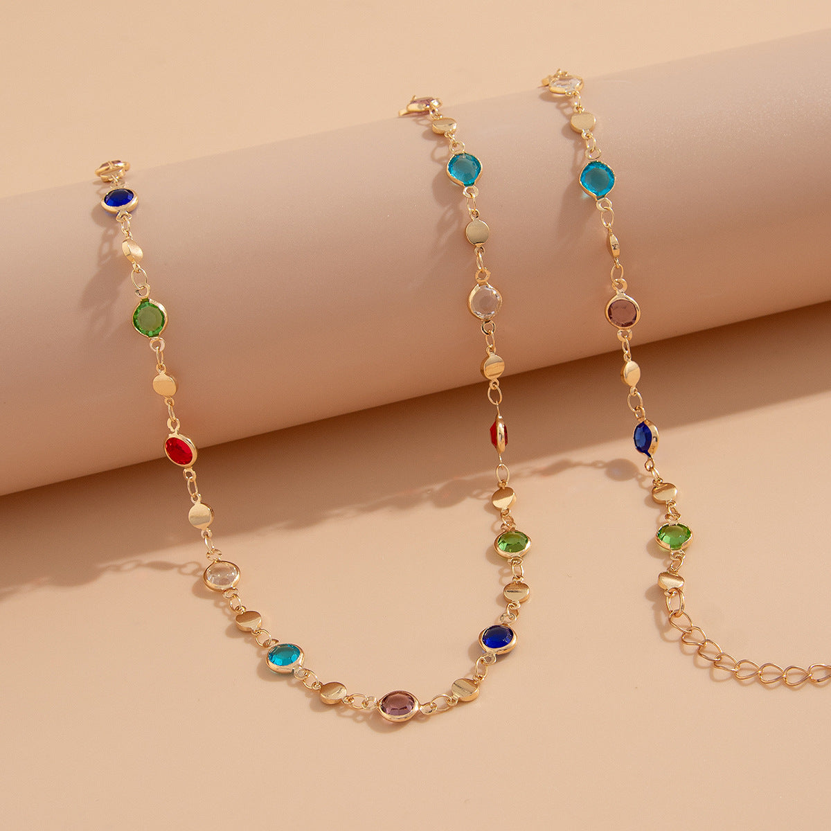 Bohemian style inlaid colorful crystal body chain ins style alloy versatile waist chain
