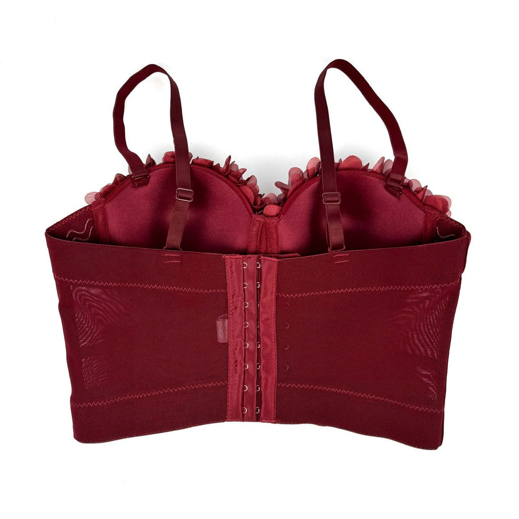 French mesh see through fishbone corset with chest cushion three-dimensional flower shaped outerwear beautiful back