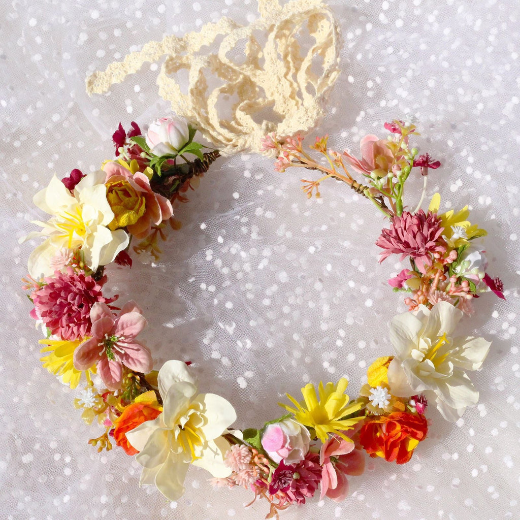 Autumn Flower Wreath Headwear Handmade Fabric Headflower Wedding Headband Bridal Ladies Scenic Photography Flower Wreath