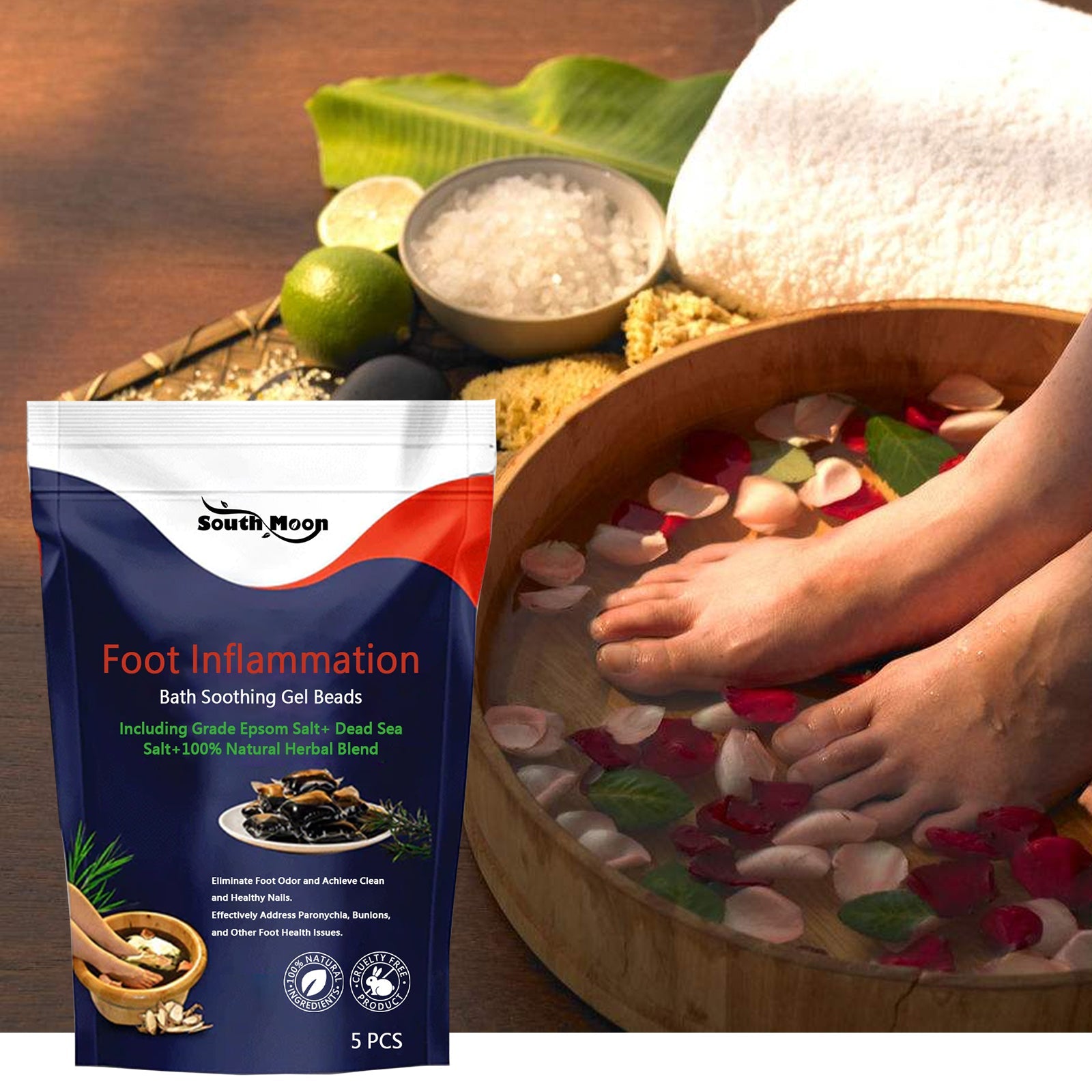 Foot Inflammation Bath Soothing Gel Beads, Clean Odor Gray Nail Swelling Repair Bright Nail Care Foot Bath Beads