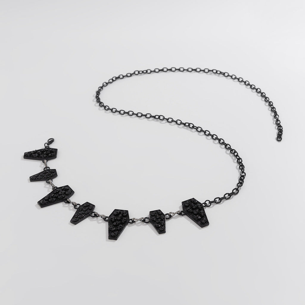 Dark style skull cross body chain, retro carved alloy single circle waist chain