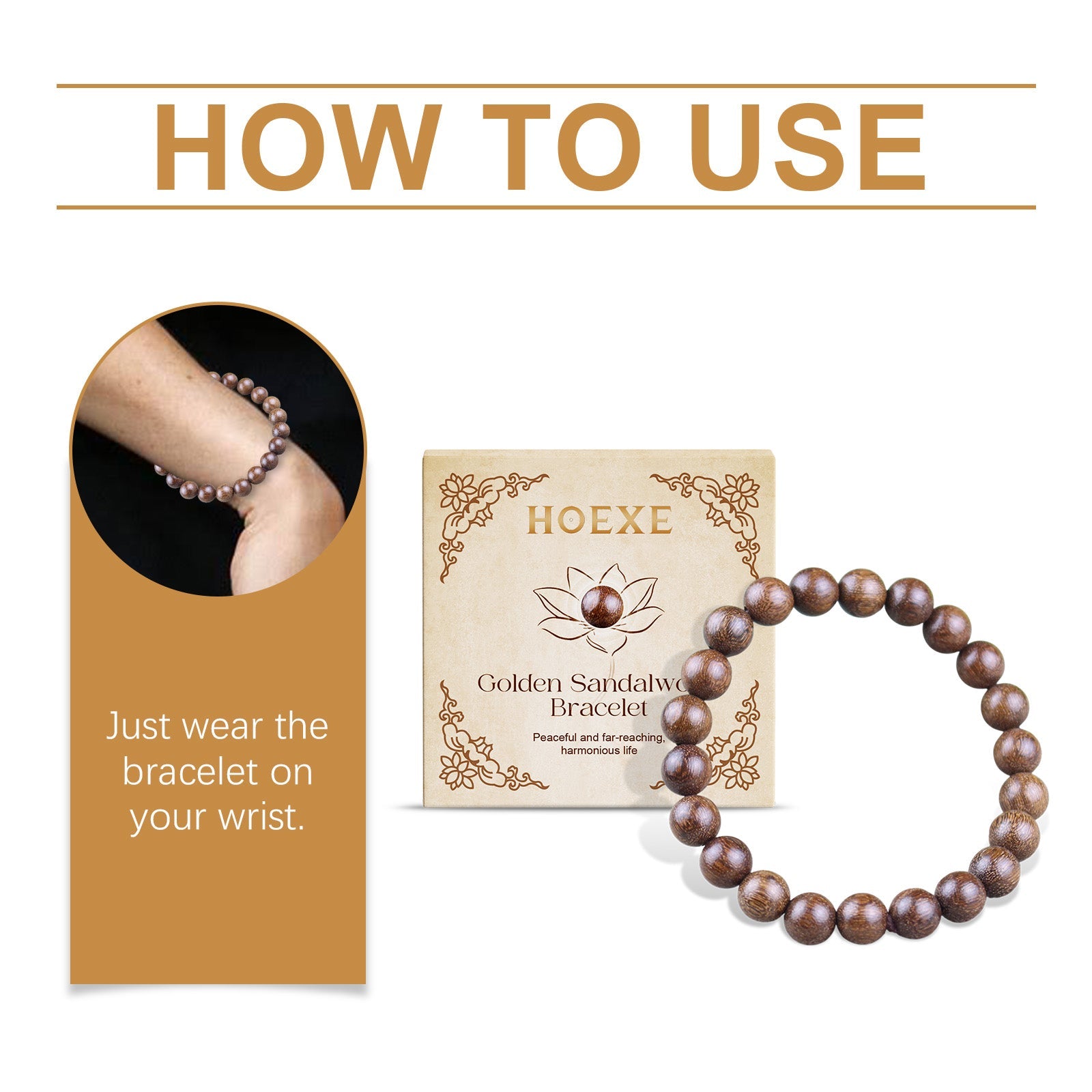 Gold Wire Sandalwood Bead Hand Daily Wear Decoration Simple Fashion 100 With Decorative Wooden Bead Bracelet