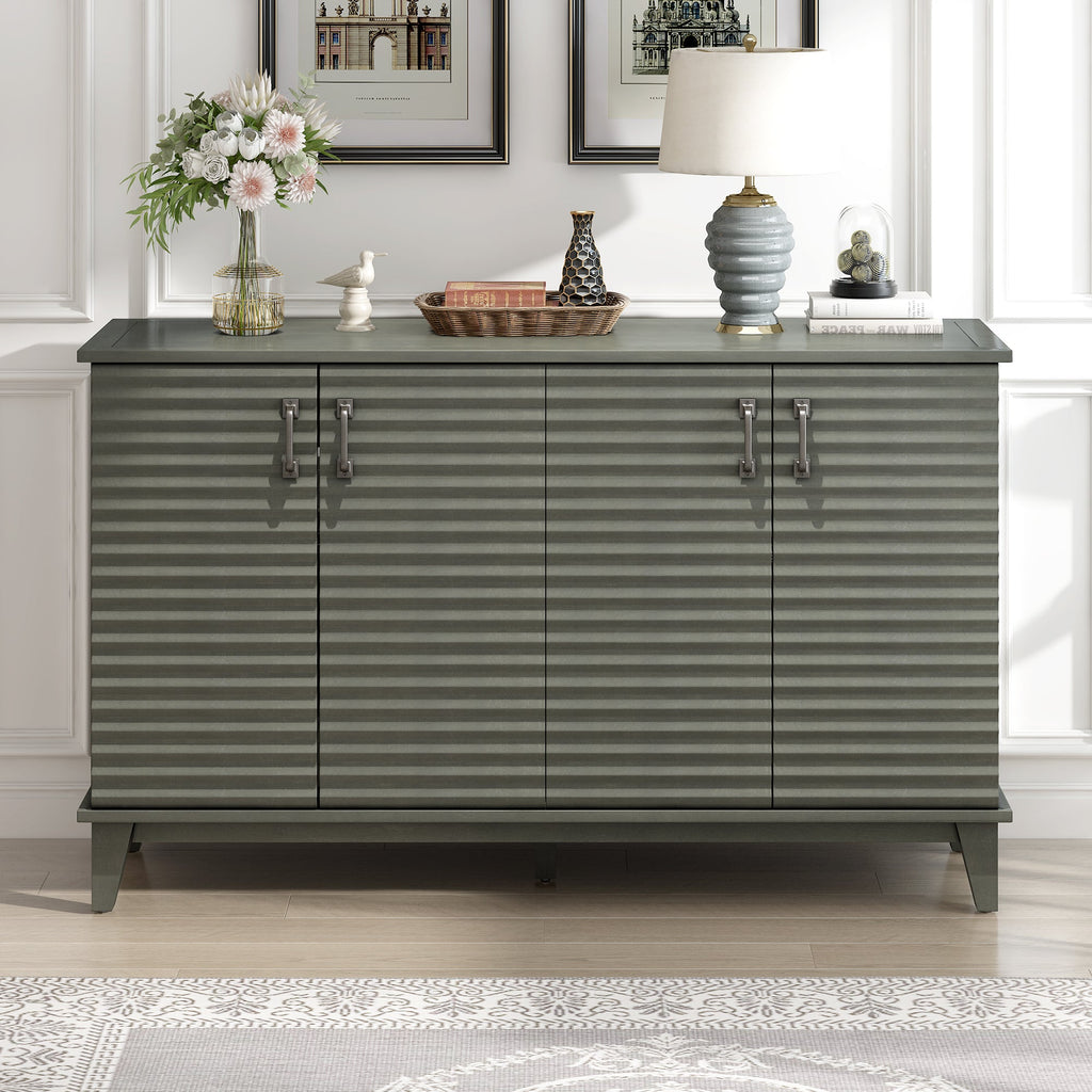 TREXM side panel with 4-door large storage buffet, adjustable shelves and metal handles (antique gray)