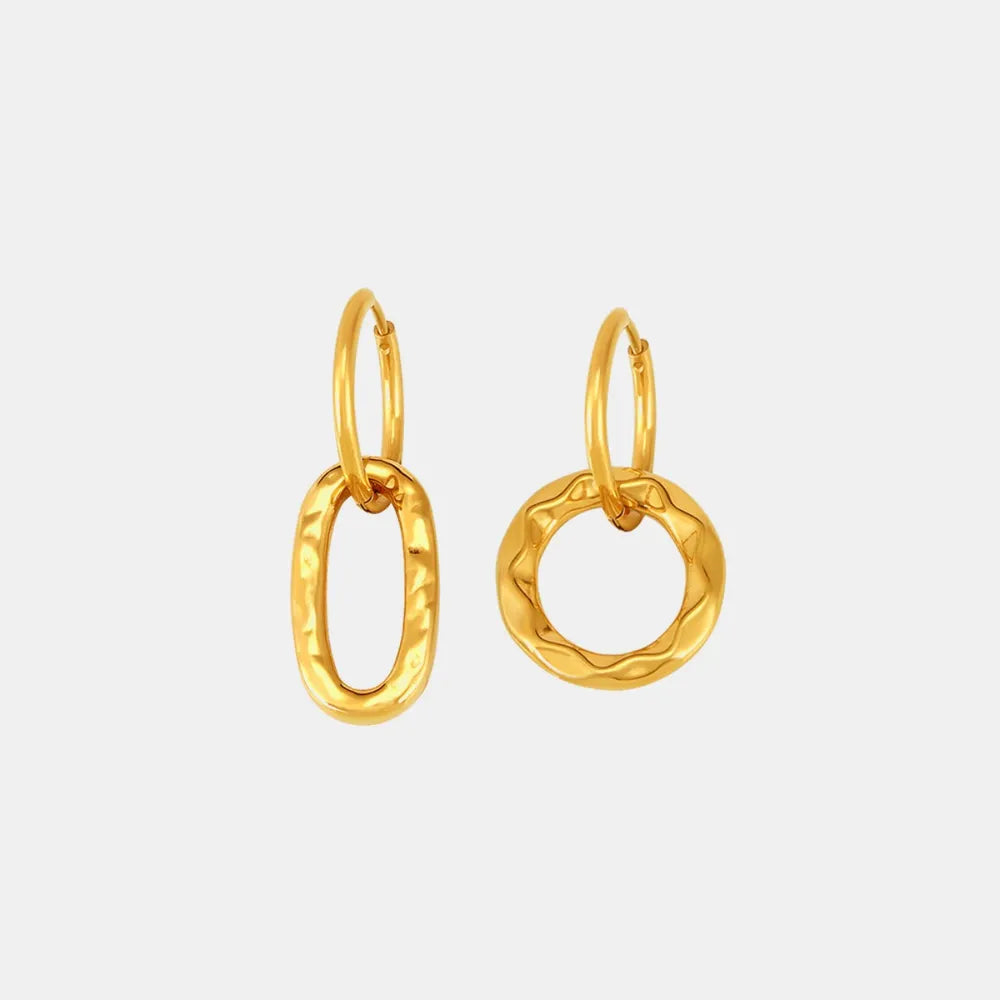 Geometric ring buckle ear ring retro asymmetric design titanium steel ear jewelry