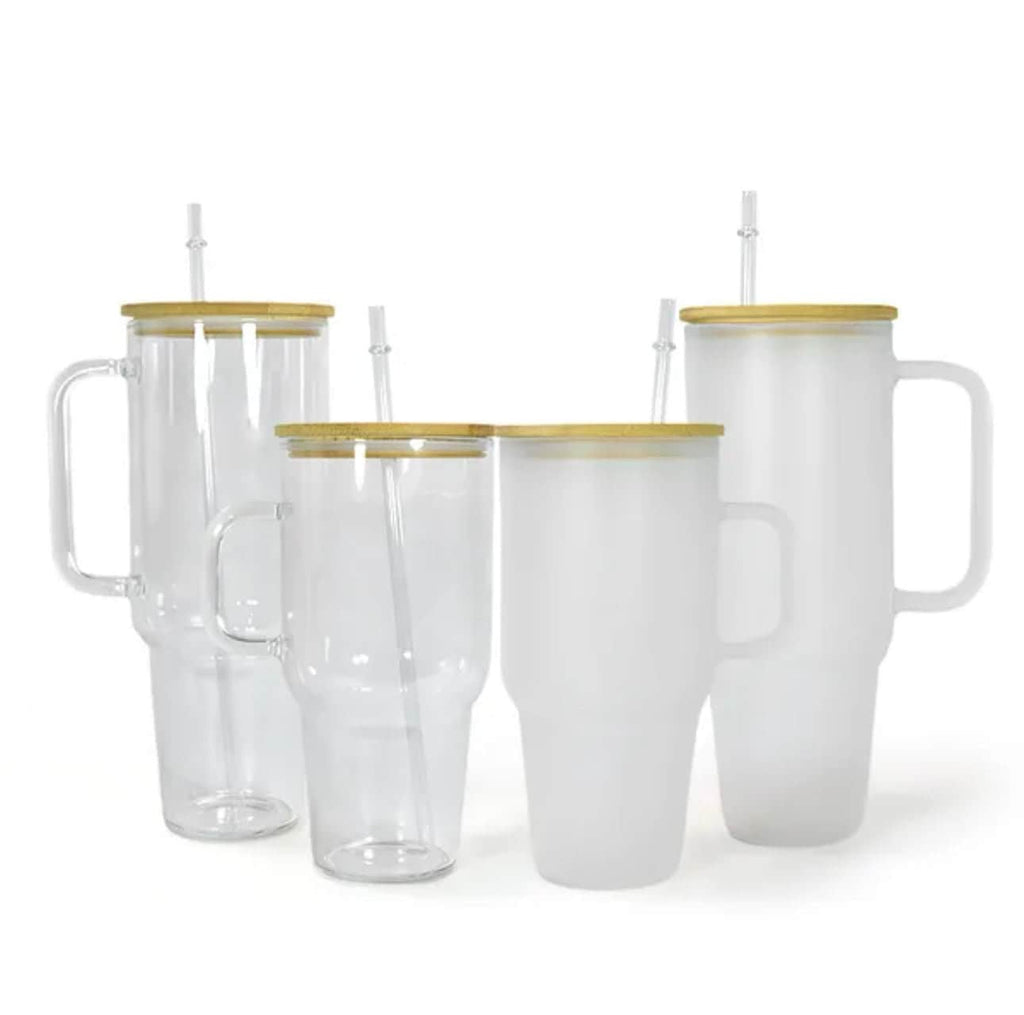 Hailey Brook Designs 32oz or 40oz Sublimation Clear or Frost Glass Tumbler, Mug, Cup With Bamboo Lid and Straw
