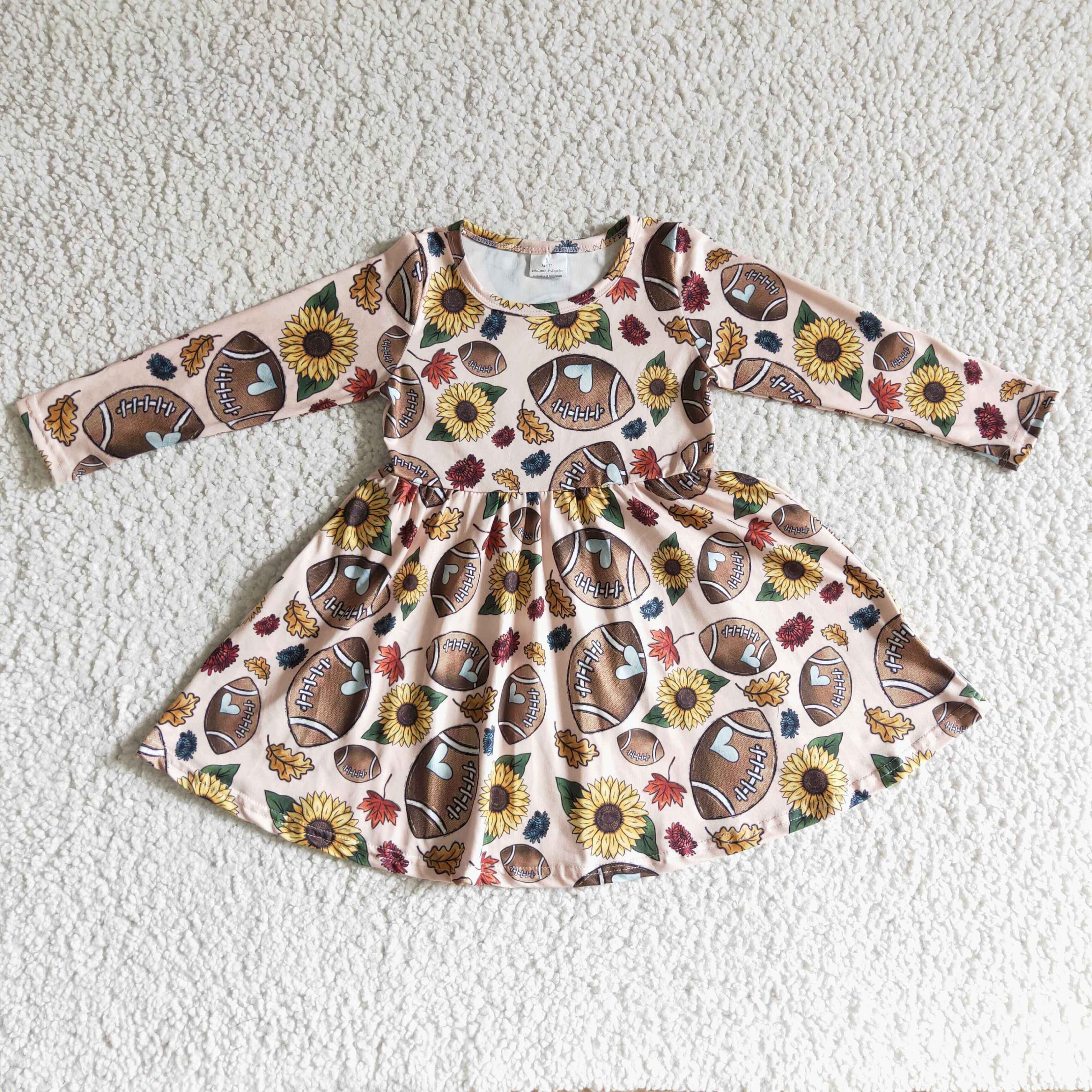 Football sunflower long sleeves baby girls team dress