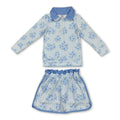 Long sleeves light blue floral pullover skirt girls clothes