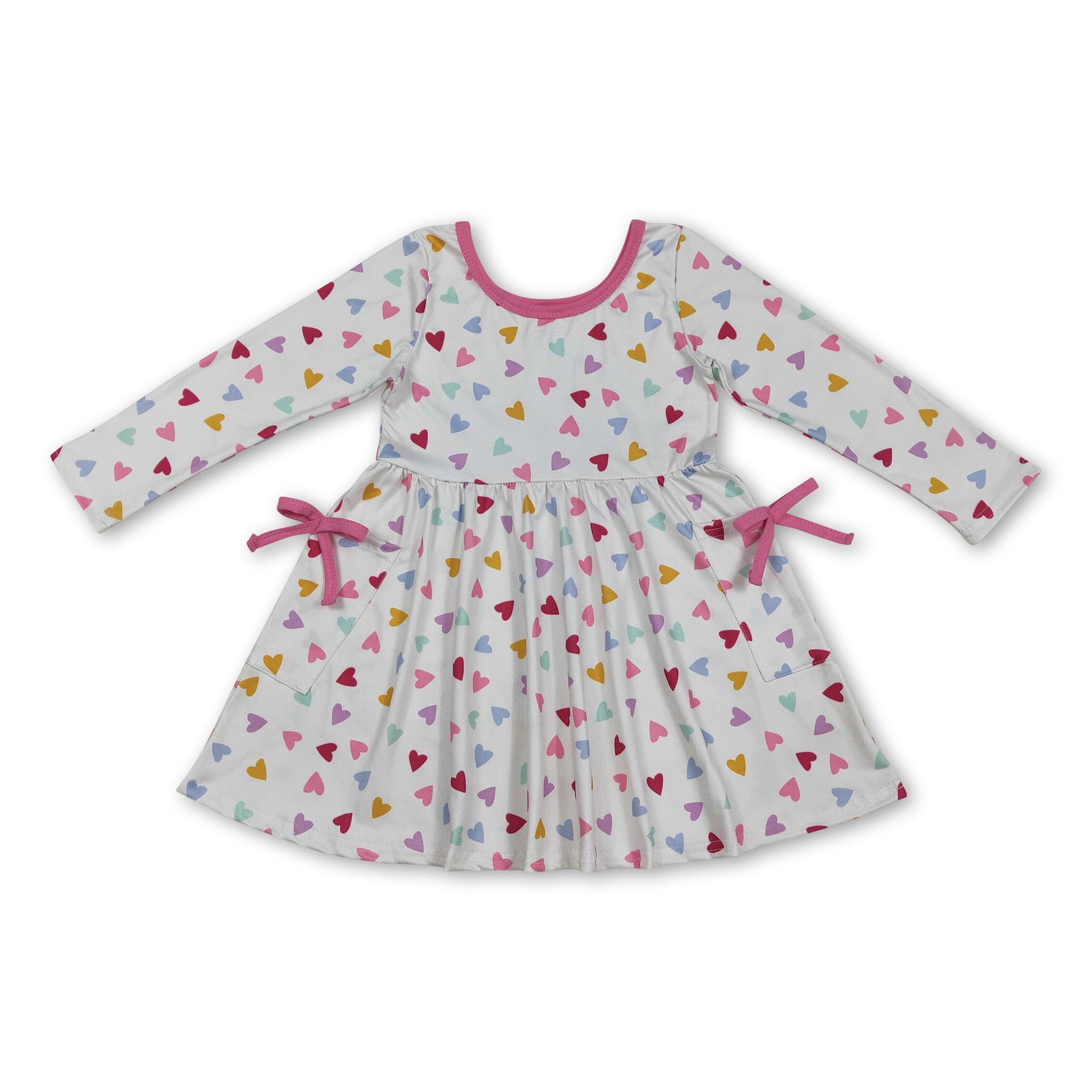 Long sleeves colorful heart pockets girls Valentine's dress