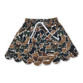 Brown camo pocket scallop kids girls skirt